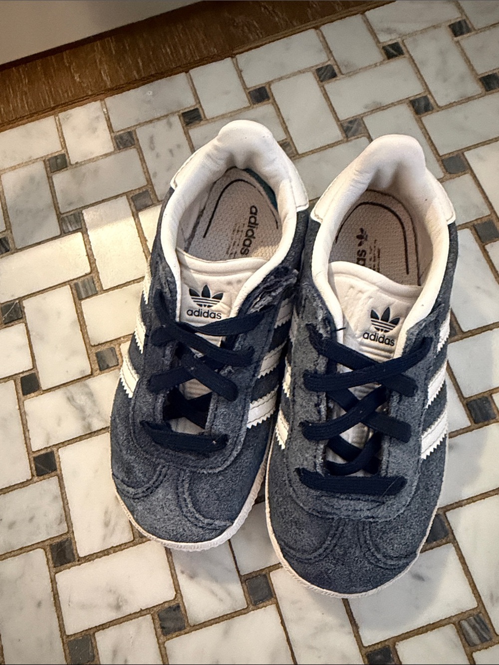 adidas Kids Navy and White Suede Classic Sneaker